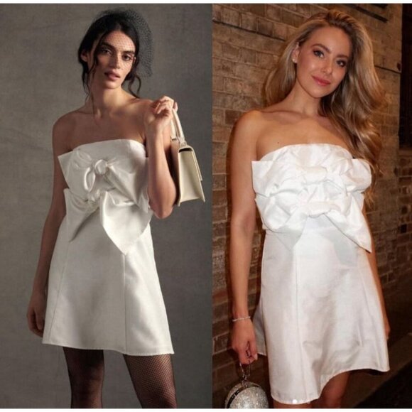 BHLDN Anthropologie BOSKEMPER ARIEL Strapless Bow Dress White Womens Medium $228 - Picture 4 of 12
